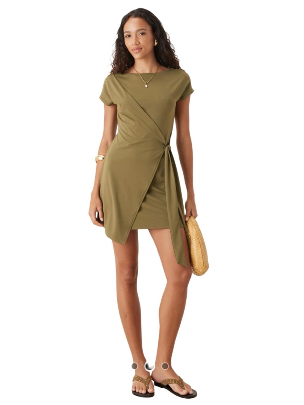 🫒🕊️ ASOS Olive Wrap Tie-Detail Mini Dress 🕊️🫒 - Picture 2 of 7